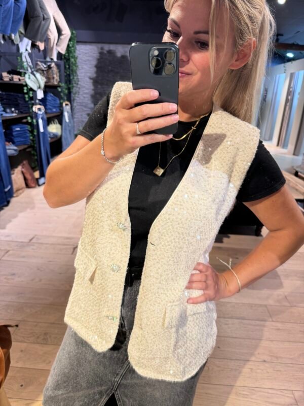 Gilet paillettes beige ou noir 26229 – Image 4